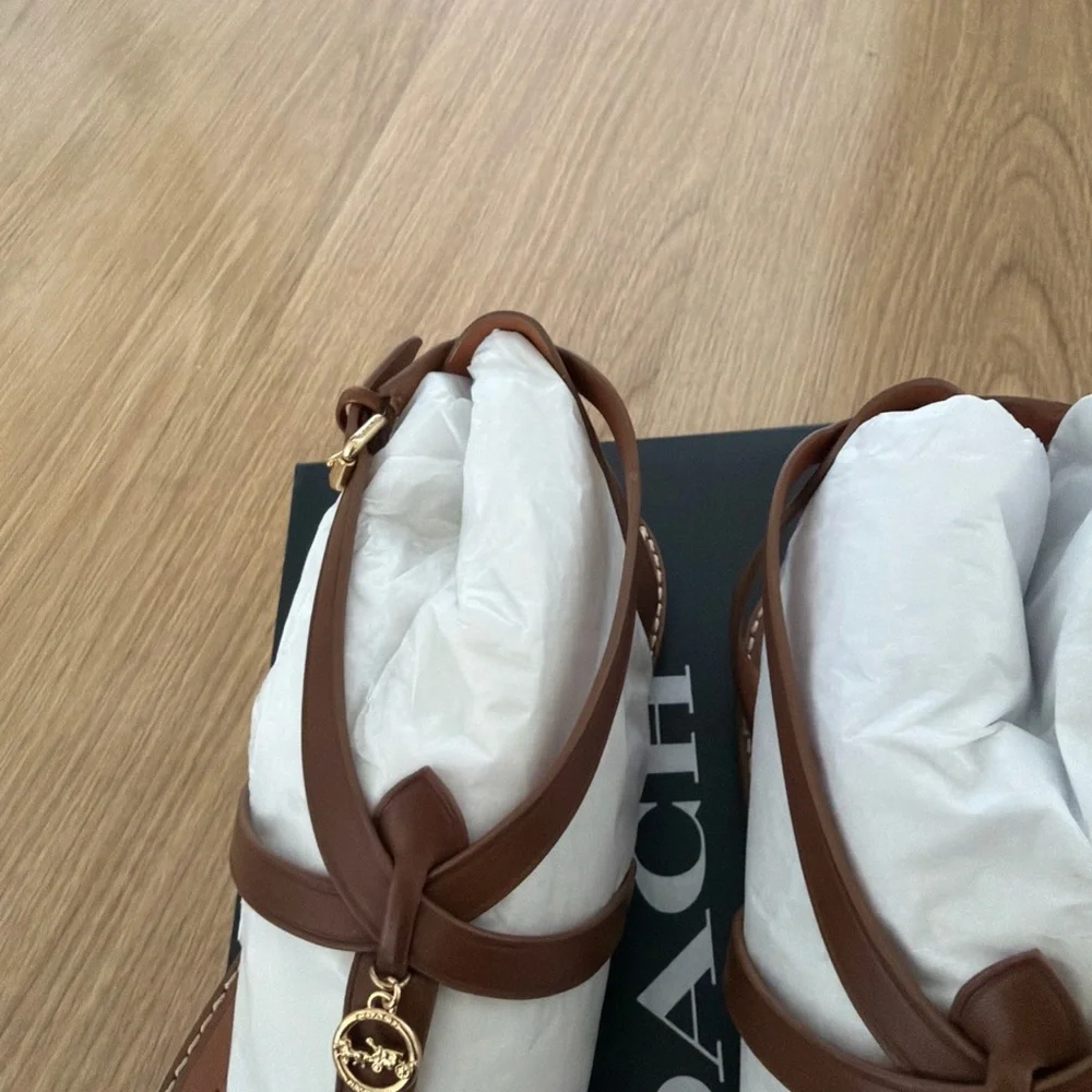Coach Lydia Leather Sandal in Saddle (Brown) size 9.5 B women new
